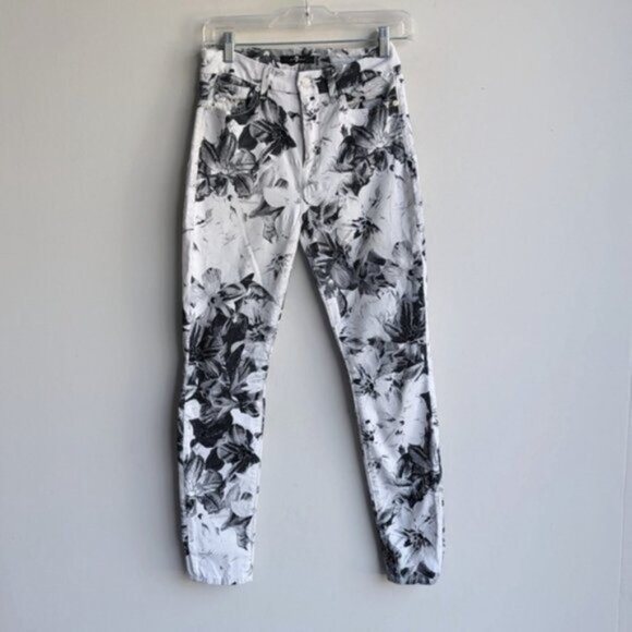 7 For All Mankind white skinny jeans with black floral pattern - Picture 3 of 6